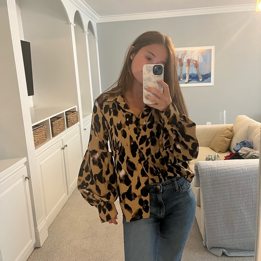 Leopard Print Button Up Shirt With Fun Sleeves - image 1